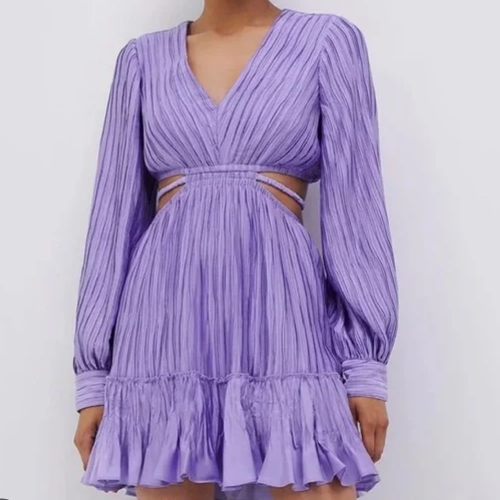 Jonathan Simkhai Londyn Mushroom Pleat Lavender Mini Dress with Cutouts